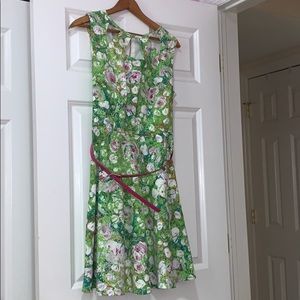 💚Flower dress with pink belt